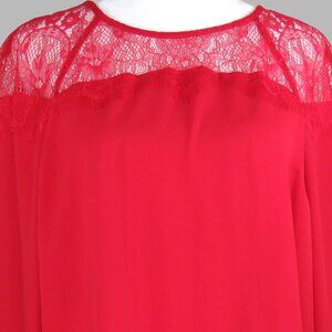 NWT Apt. 9 Women's Red Long-Sleeve Pullover Lace Top Size M (C2031)